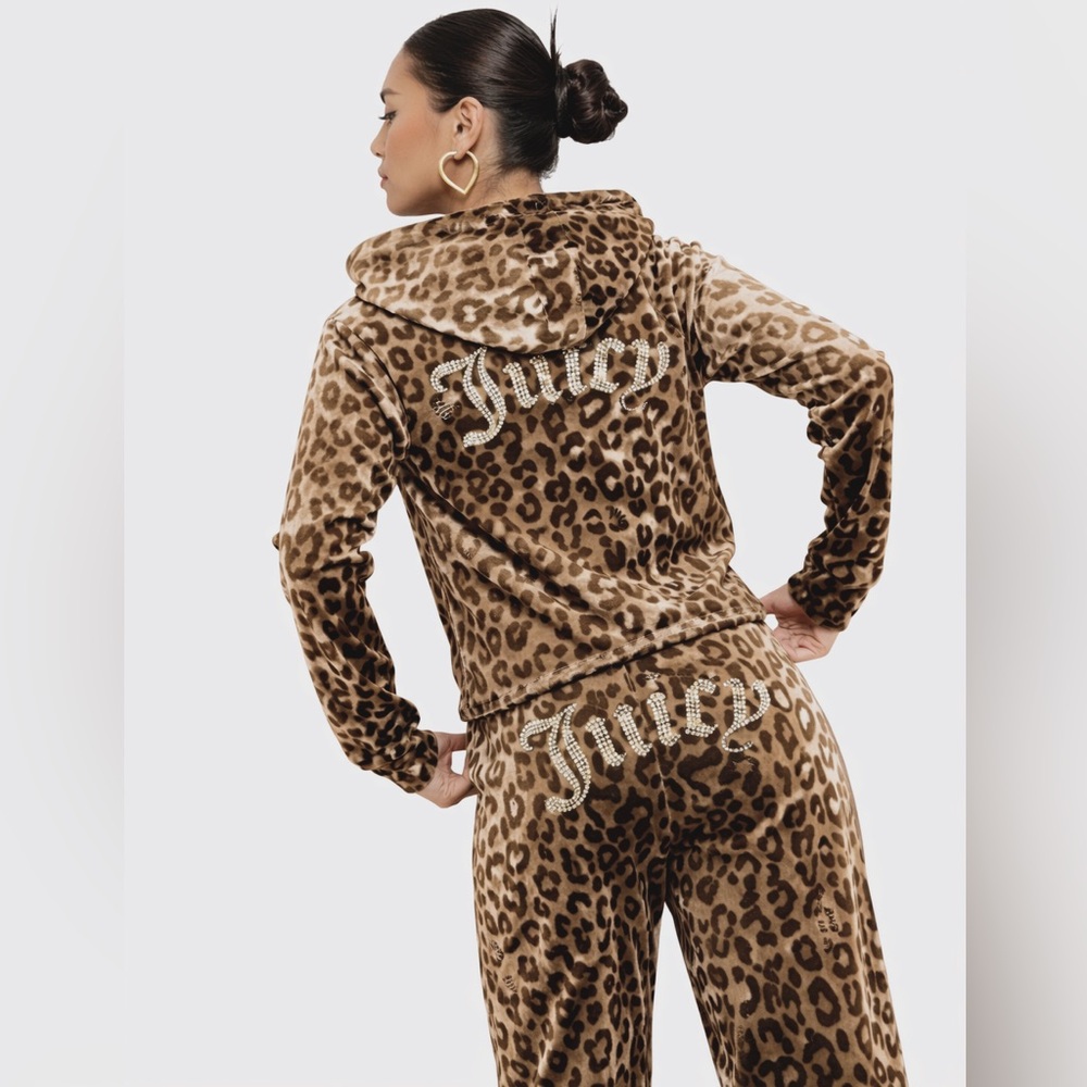 NWT JUICY COUTURE animal print small bling Velour Tracksuit Set -Ocelot